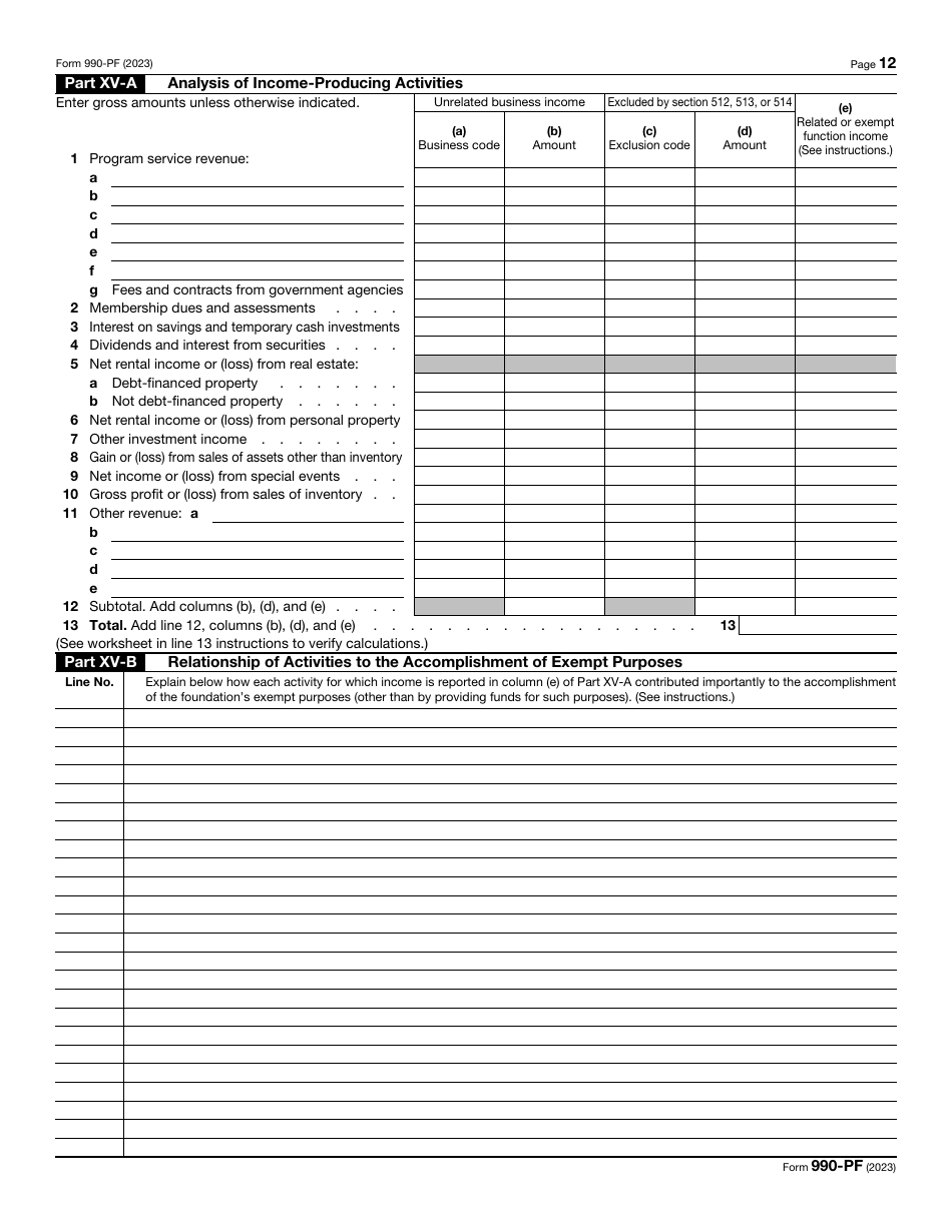IRS Form 990-PF Return of Private Foundation or Section 4947(A)(1) Trust Treated as Private Foundation, Page 12
