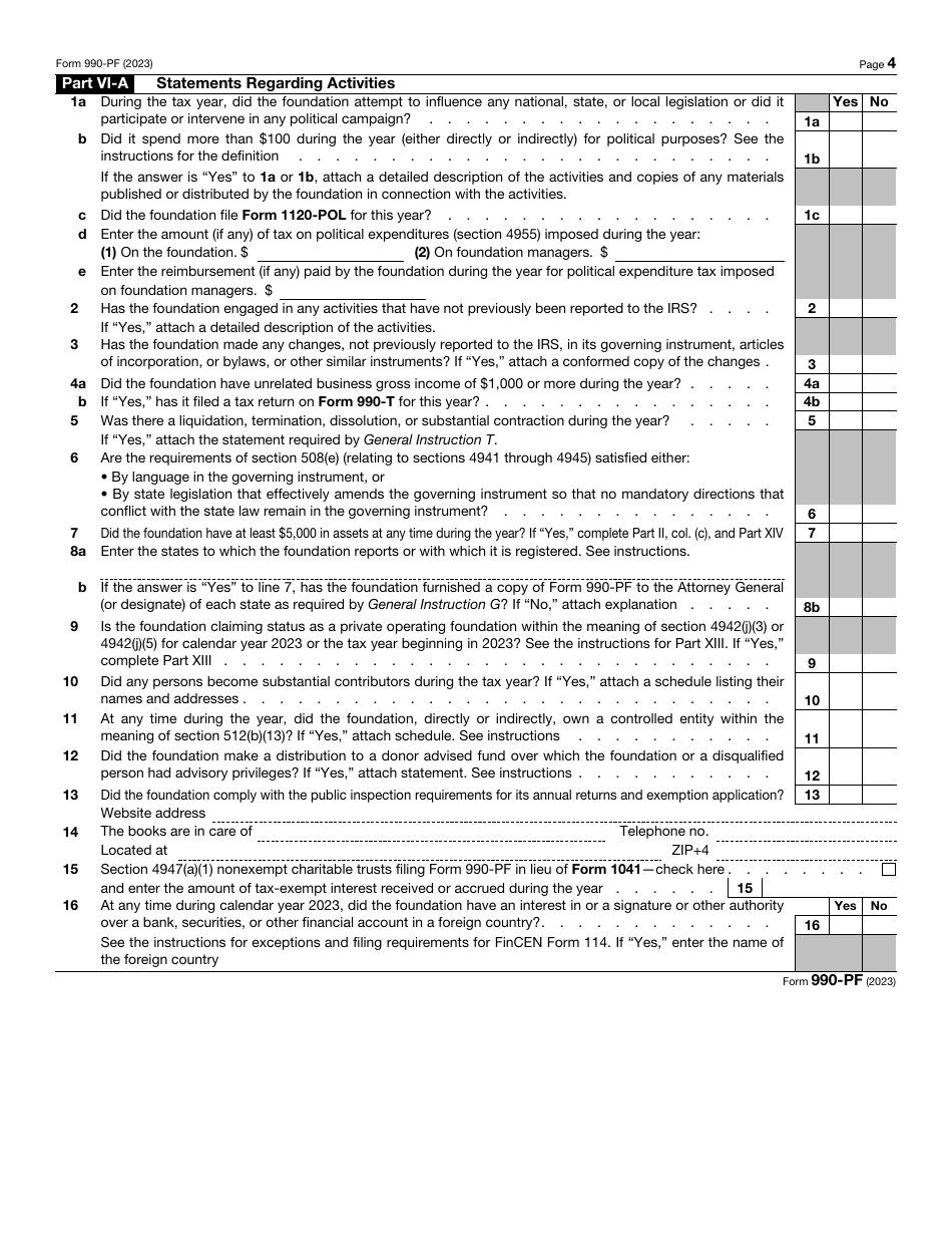 IRS Form 990-PF Return of Private Foundation or Section 4947(A)(1) Trust Treated as Private Foundation, Page 4