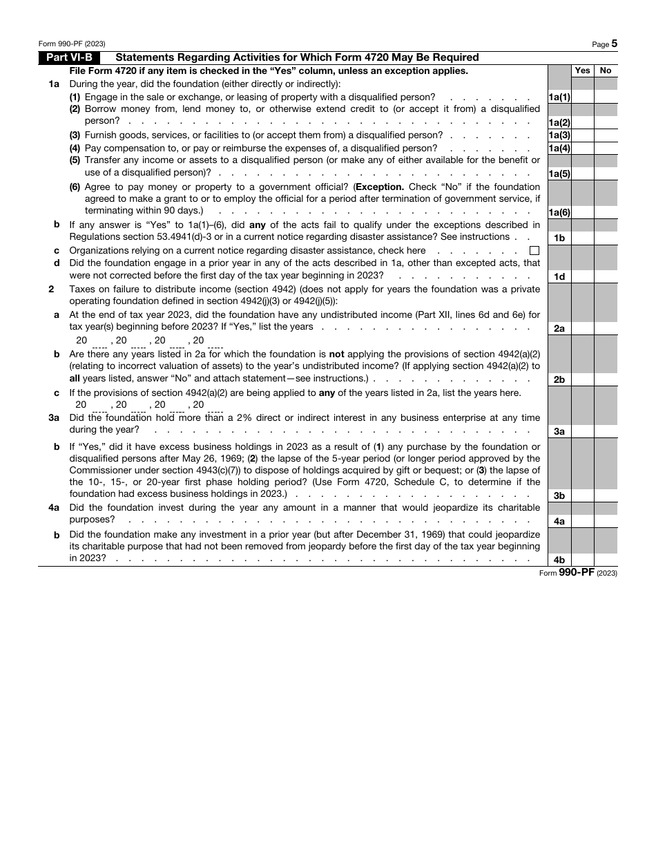 IRS Form 990-PF Return of Private Foundation or Section 4947(A)(1) Trust Treated as Private Foundation, Page 5