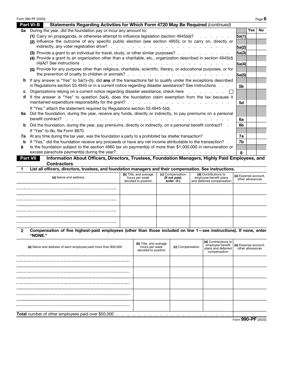 IRS Form 990-PF Return of Private Foundation or Section 4947(A)(1) Trust Treated as Private Foundation, Page 6