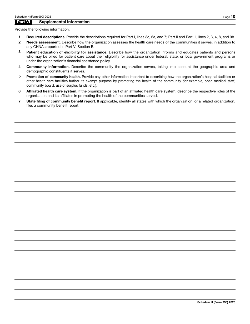 IRS Form 990 Schedule H Hospitals, Page 10