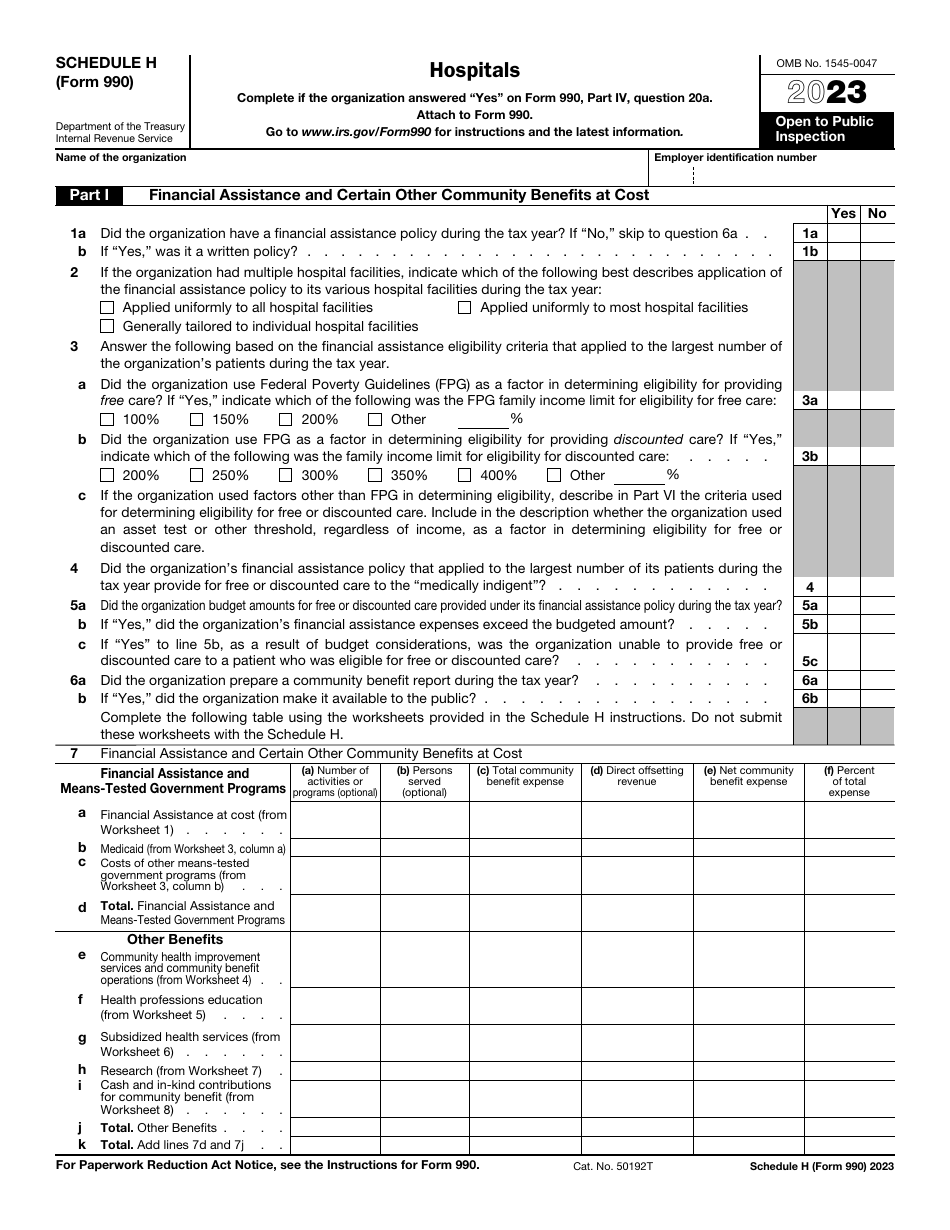 IRS Form 990 Schedule H Hospitals, Page 1