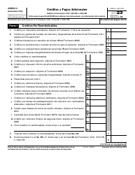 Document preview: IRS Formulario 1040 (SP) Anexo 3 Creditos Y Pagos Adicionales (Spanish), 2023