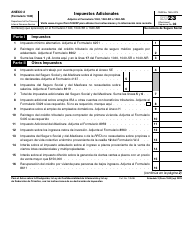 Document preview: IRS Formulario 1040 (SP) Anexo 2 Impuestos Adicionales (Spanish), 2023