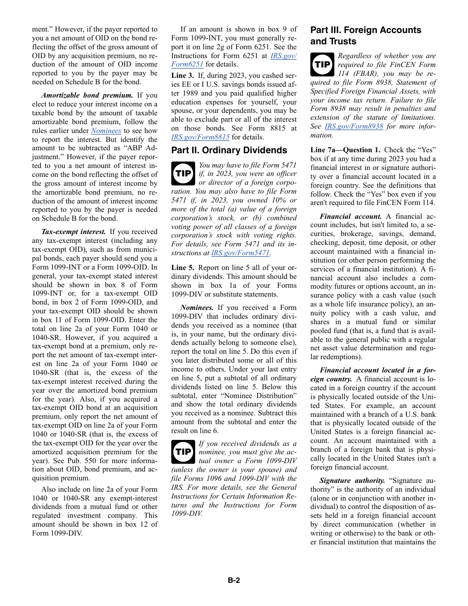 Instructions for IRS Form 1040 Schedule B Interest and Ordinary Dividends, Page 2