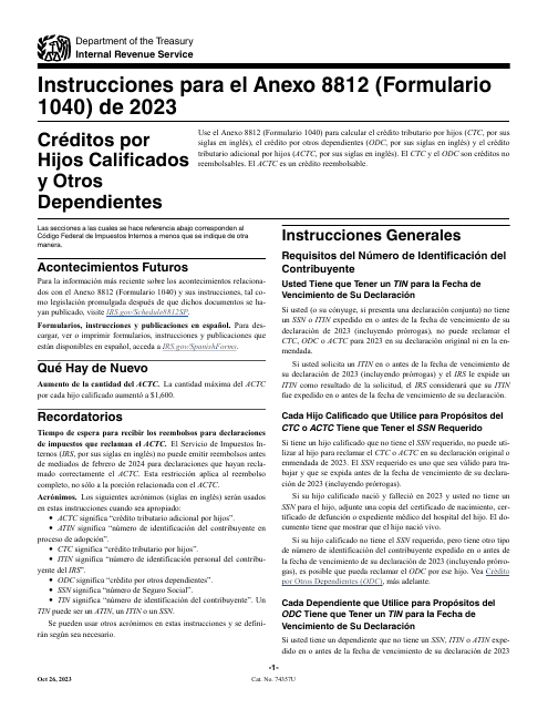 IRS Formulario 1040 (SP) Anexo 8812 2023 Printable Pdf