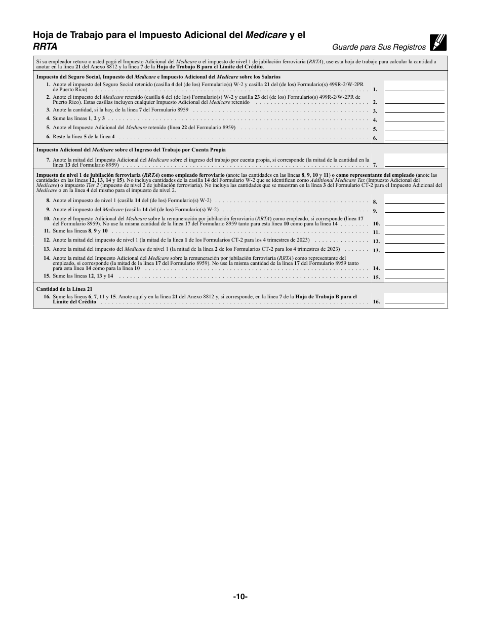 Instrucciones para IRS Formulario 1040 (SP) Anexo 8812 Creditos Por Hijos Calificados Y Otros Dependientes (Spanish), Page 10