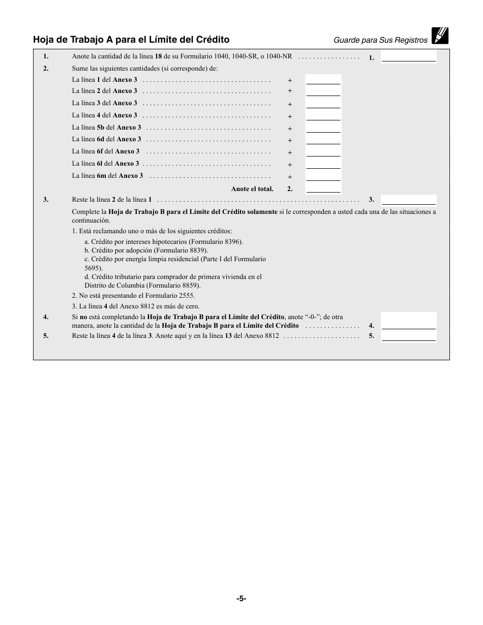 Download Instrucciones Para Irs Formulario 1040 Sp Anexo 8812 Creditos Por Hijos Calificados Y 1089