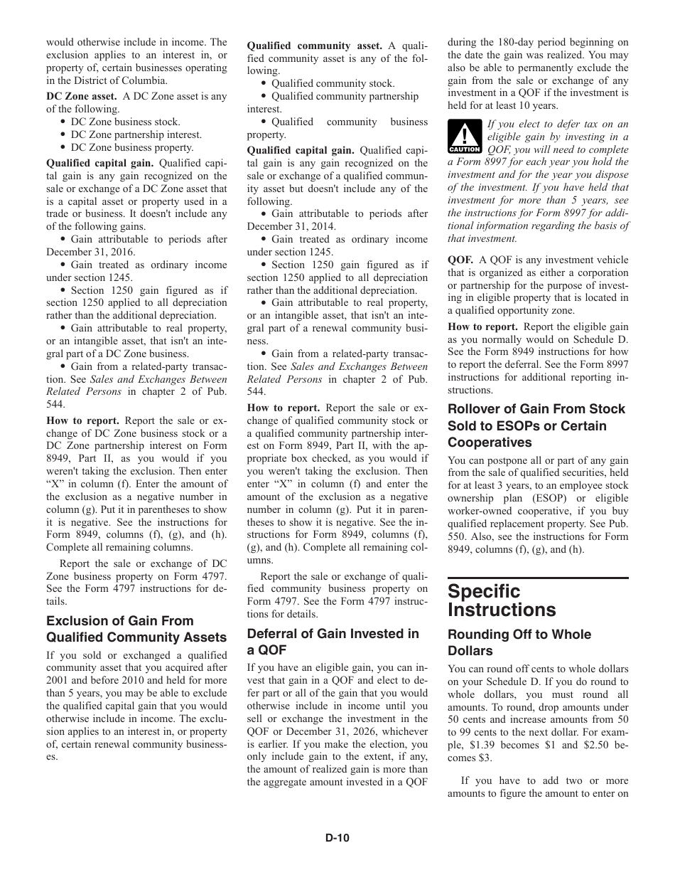 Instructions for IRS Form 1040 Schedule D Capital Gains and Losses, Page 10