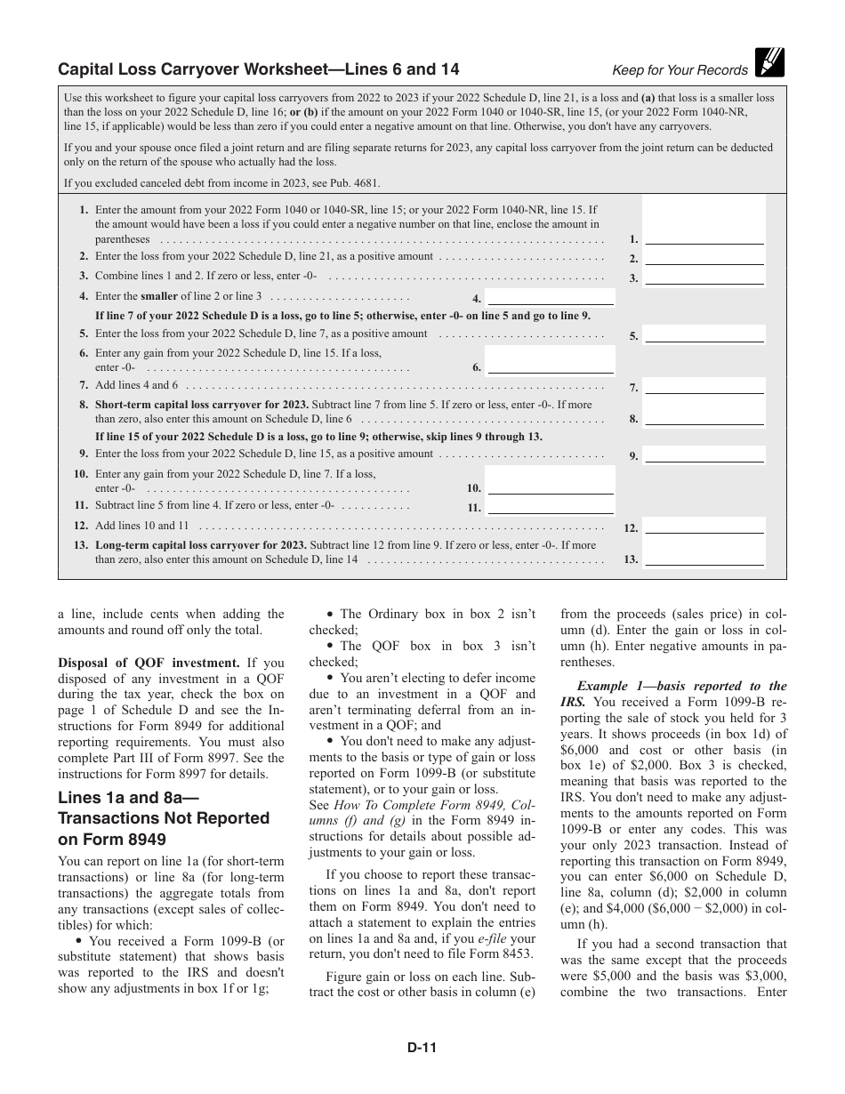 Instructions for IRS Form 1040 Schedule D Capital Gains and Losses, Page 11