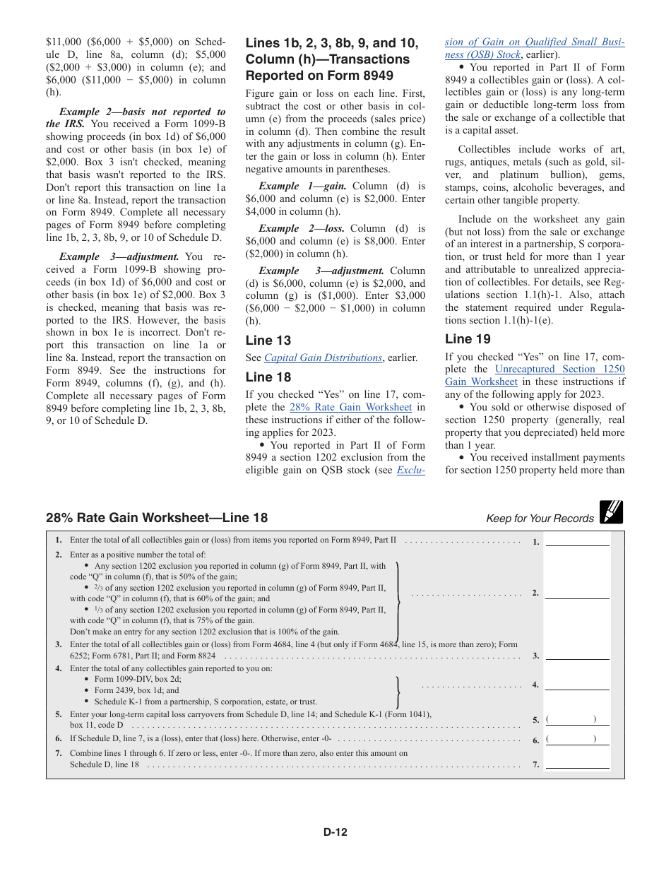 Instructions for IRS Form 1040 Schedule D Capital Gains and Losses, Page 12