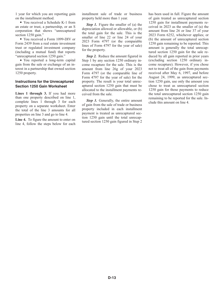 Instructions for IRS Form 1040 Schedule D Capital Gains and Losses, Page 13