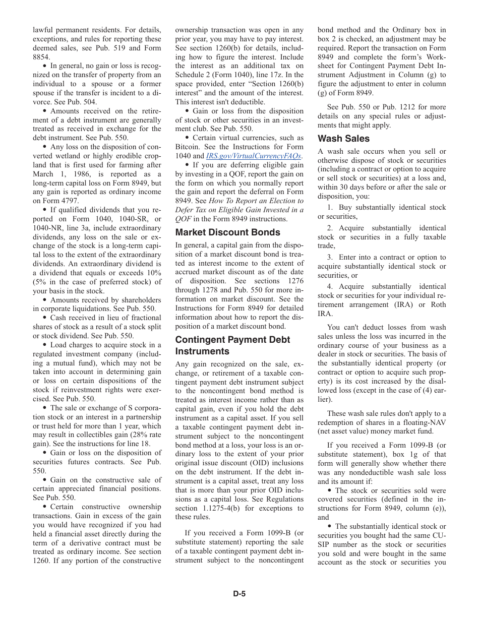 Instructions for IRS Form 1040 Schedule D Capital Gains and Losses, Page 5