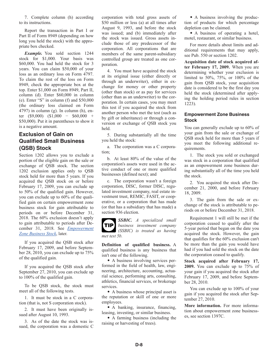 Instructions for IRS Form 1040 Schedule D Capital Gains and Losses, Page 8