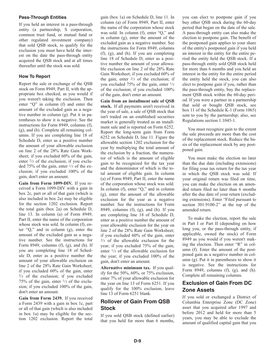 Instructions for IRS Form 1040 Schedule D Capital Gains and Losses, Page 9