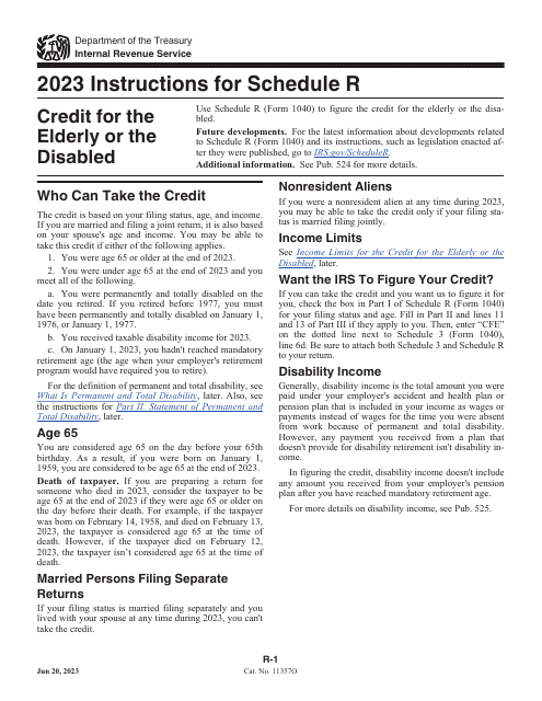 Instructions for IRS Form 1040 Schedule R Credit for the Elderly or the Disabled, 2023
