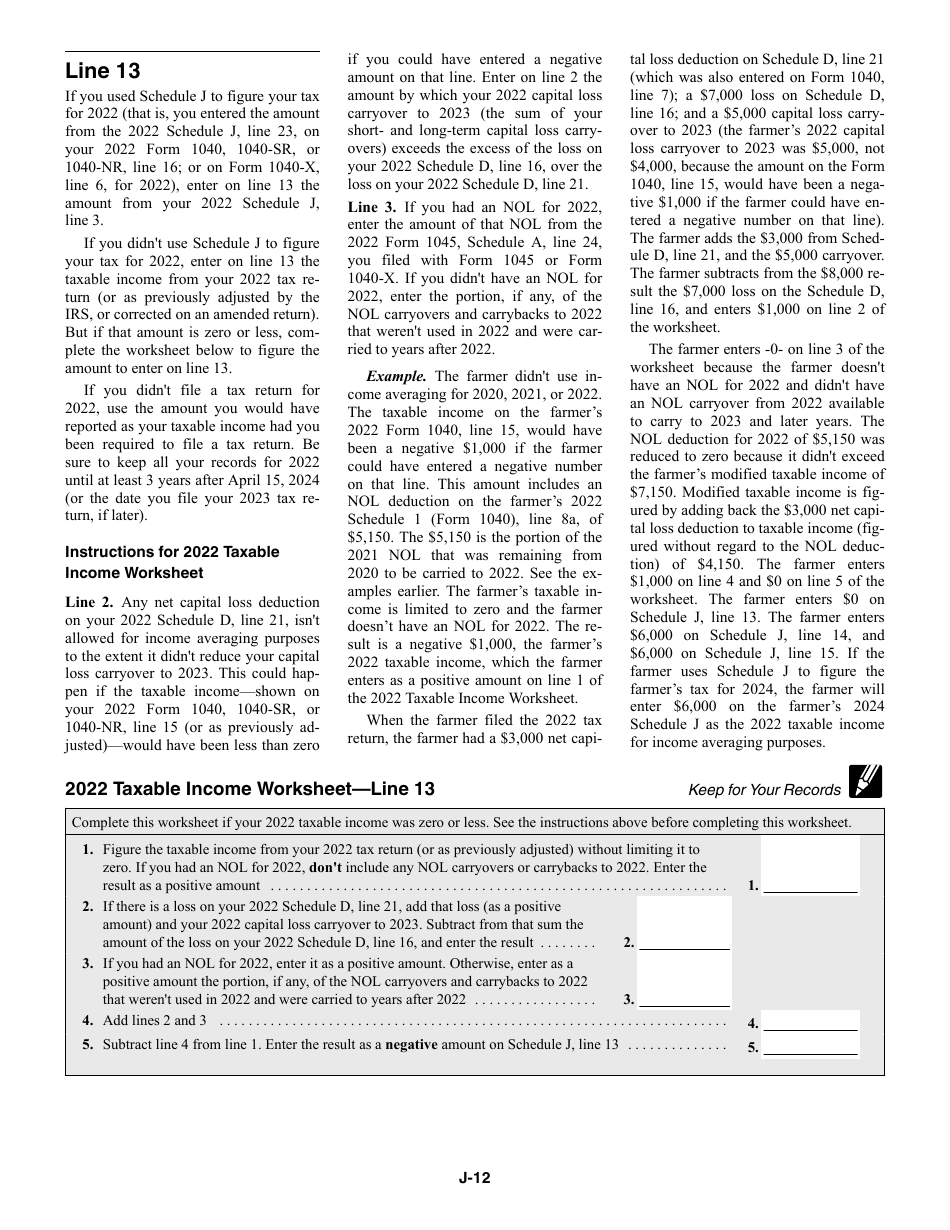 Instructions for IRS Form 1040 Schedule J Income Averaging for Farmers and Fishermen, Page 12