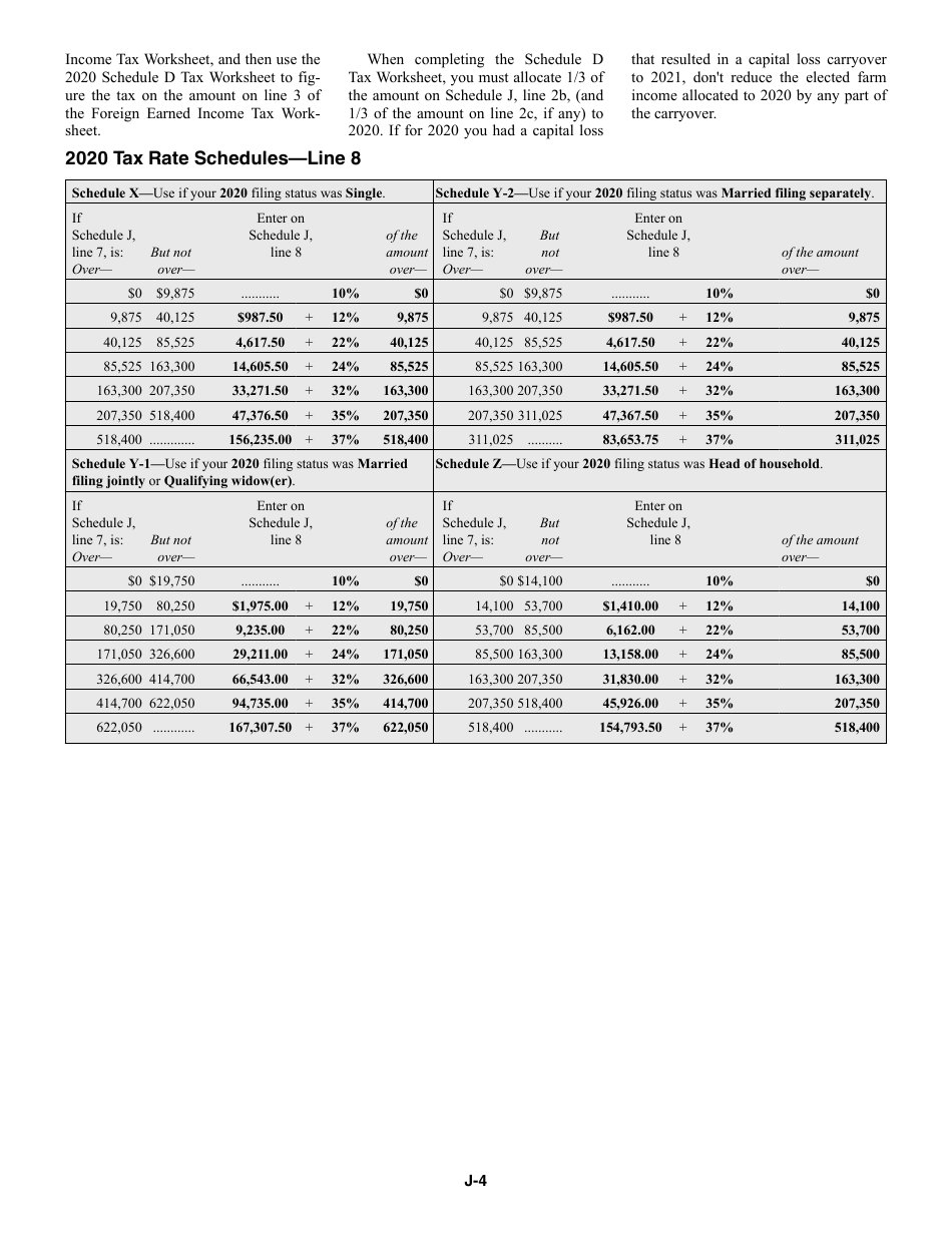 Instructions for IRS Form 1040 Schedule J Income Averaging for Farmers and Fishermen, Page 4