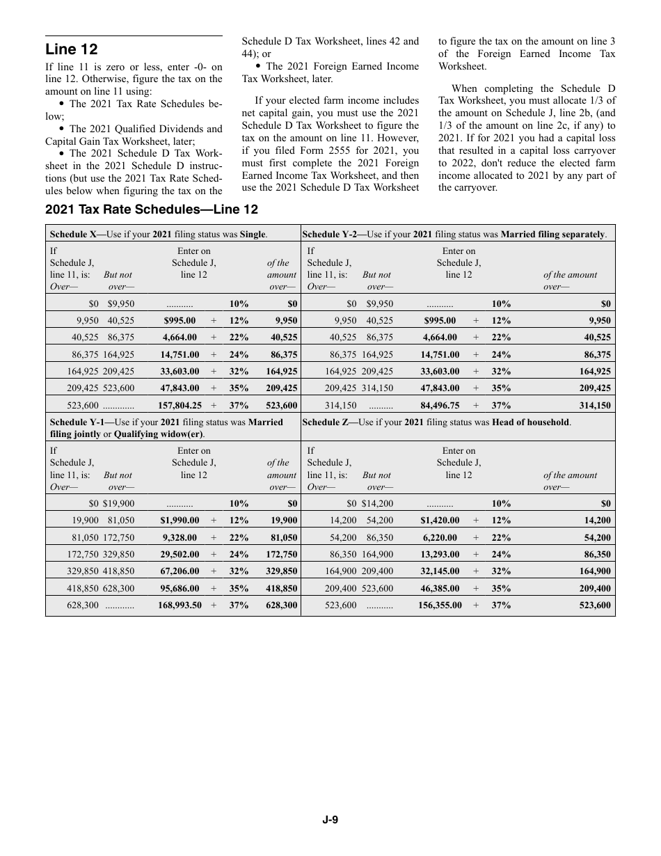 Instructions for IRS Form 1040 Schedule J Income Averaging for Farmers and Fishermen, Page 9