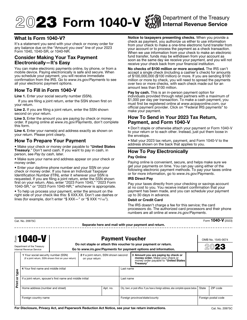 IRS Form 1040-V Payment Voucher, Page 1
