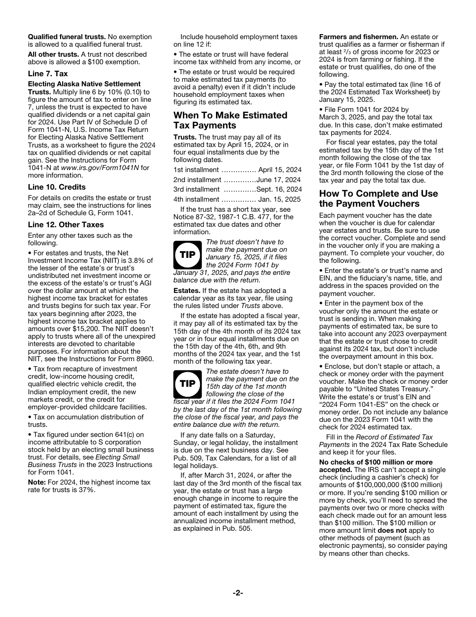 IRS Form 1041-ES Estimated Income Tax for Estates and Trusts, Page 2
