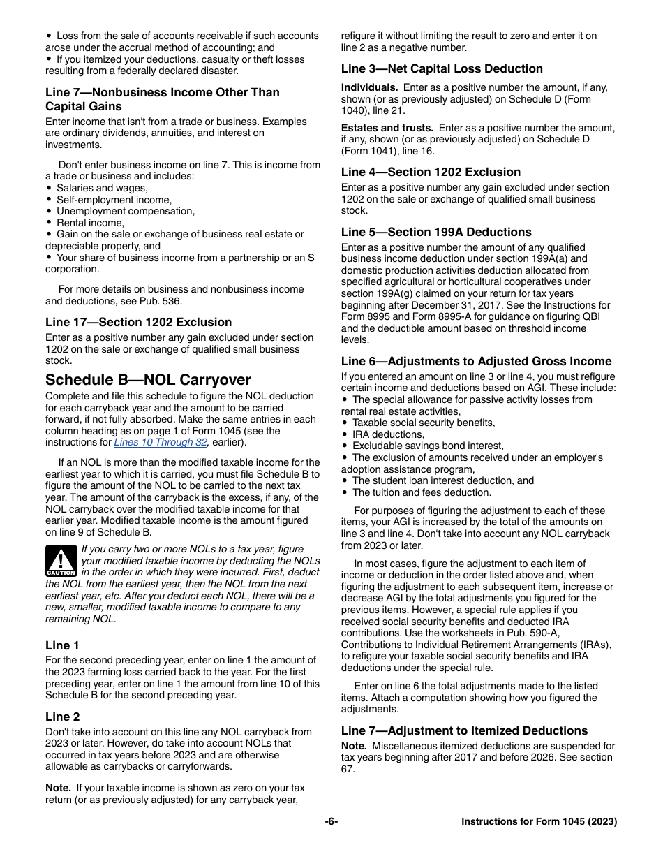Instructions for IRS Form 1045 Application for Tentative Refund, Page 6