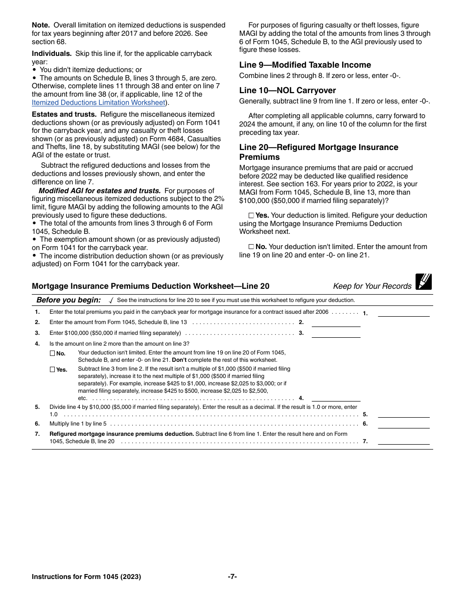 Instructions for IRS Form 1045 Application for Tentative Refund, Page 7