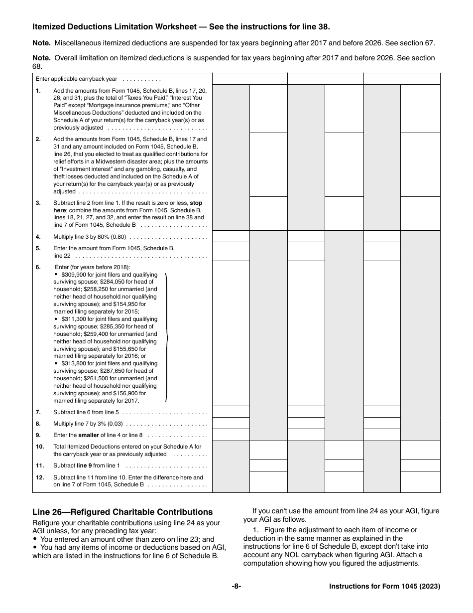 Download Instructions For Irs Form 1045 Application For Tentative