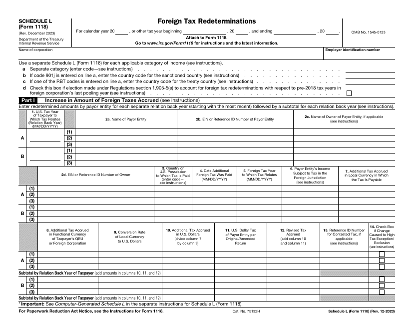 IRS Form 1118 Schedule L Foreign Tax Redeterminations