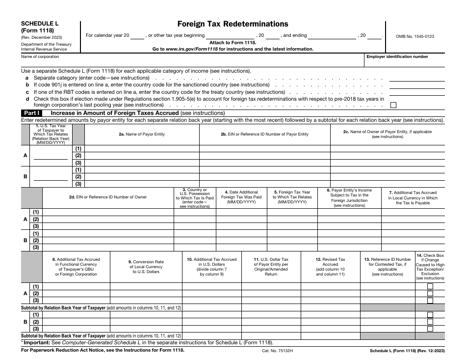 IRS Form 1118 Schedule L Foreign Tax Redeterminations, Page 1