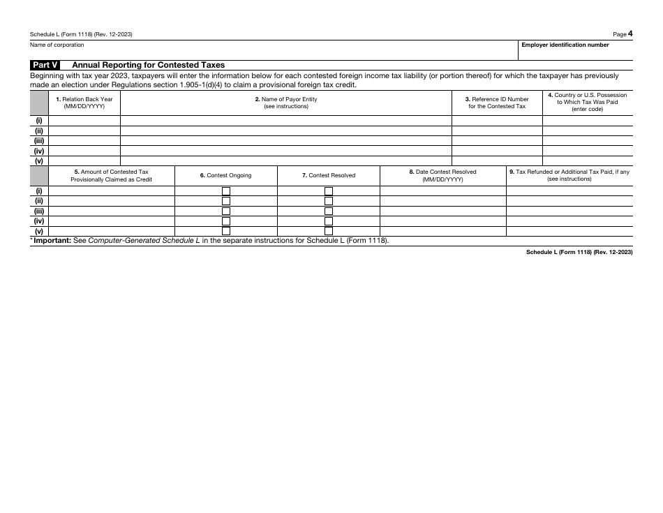 IRS Form 1118 Schedule L Download Fillable PDF or Fill Online Foreign ...