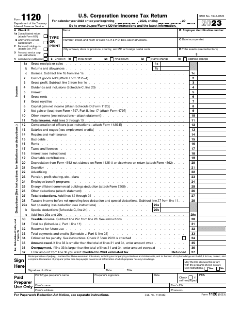 IRS Form 1120 U.S. Corporation Income Tax Return, 2023