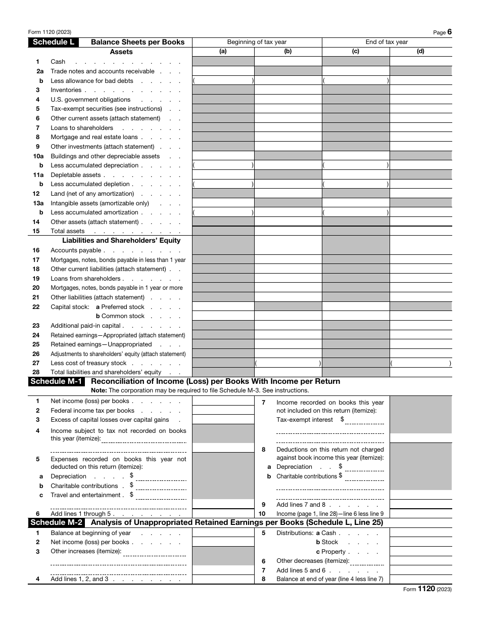 IRS Form 1120 U.S. Corporation Income Tax Return, Page 6