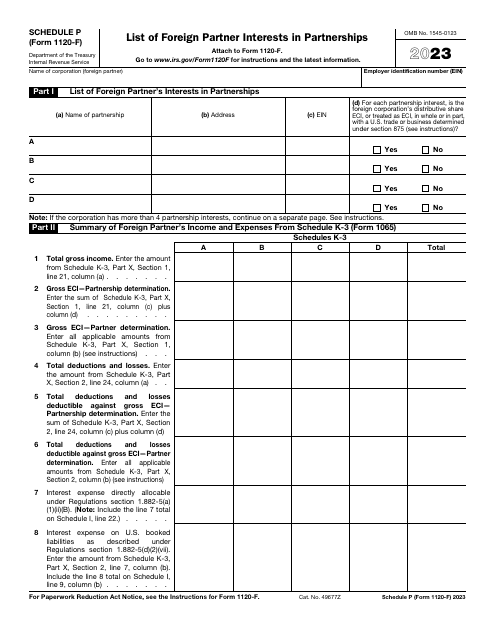 IRS Form 1120-F Schedule P List of Foreign Partner Interests in Partnerships, 2023