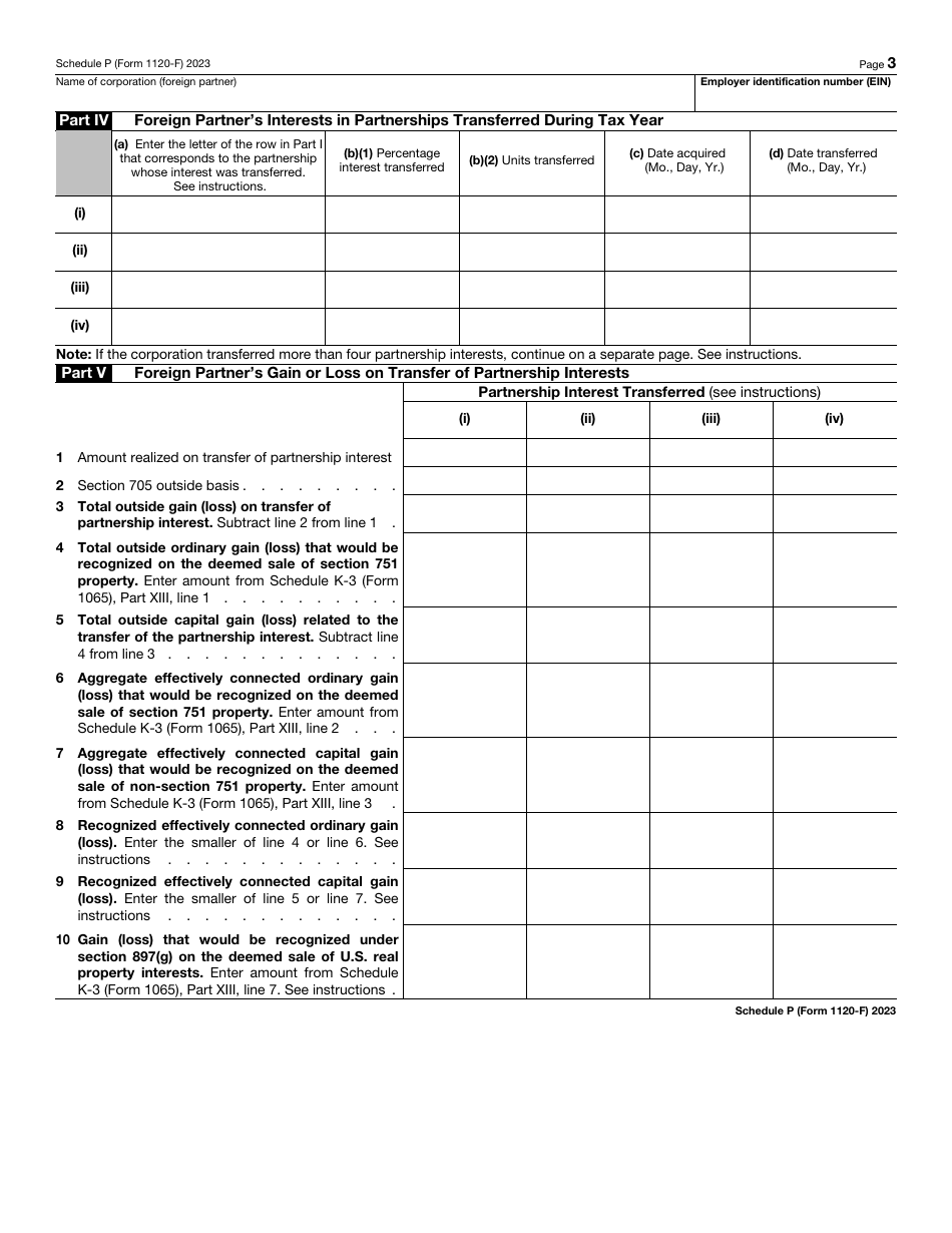 IRS Form 1120-F Schedule P List of Foreign Partner Interests in Partnerships, Page 3