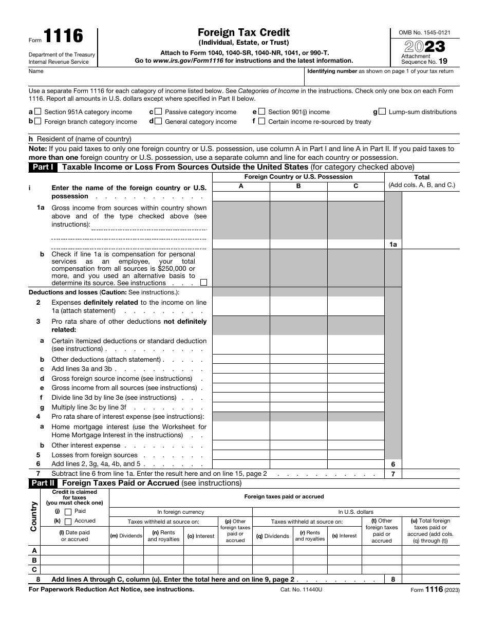 IRS Form 1116 Foreign Tax Credit (Individual, Estate, or Trust), Page 1