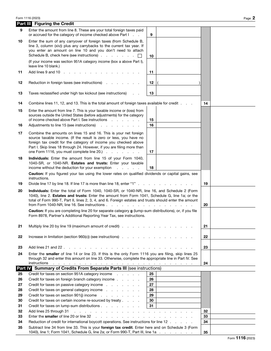 IRS Form 1116 Download Fillable PDF or Fill Online Foreign Tax Credit ...