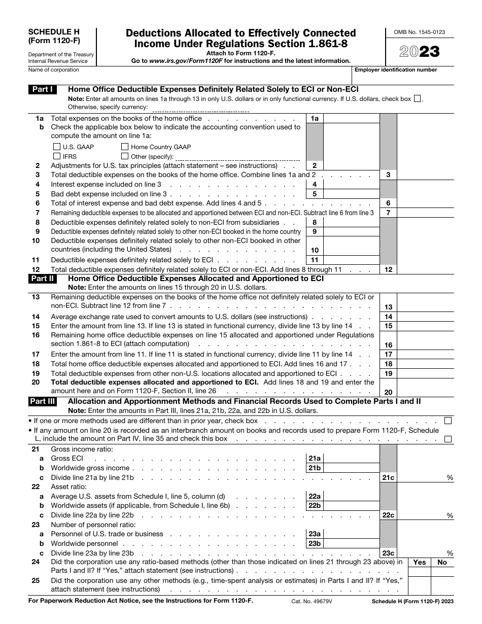IRS Form 1120-F Schedule H Deductions Allocated to Effectively Connected Income Under Regulations Section 1.861-8, Page 1