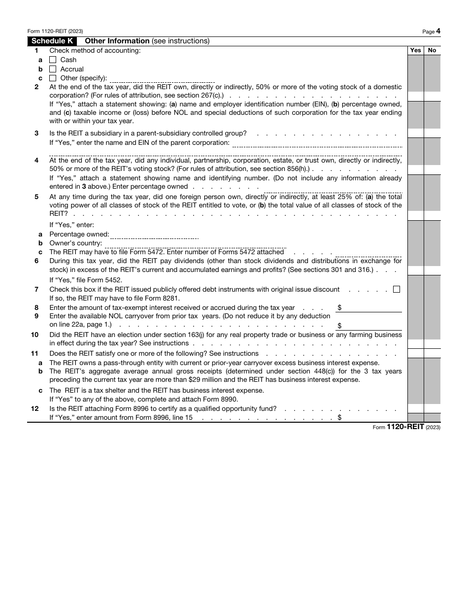 IRS Form 1120-REIT U.S. Income Tax Return for Real Estate Investment Trusts, Page 4