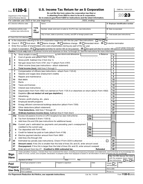 IRS Form 1120-S 2023 Printable Pdf
