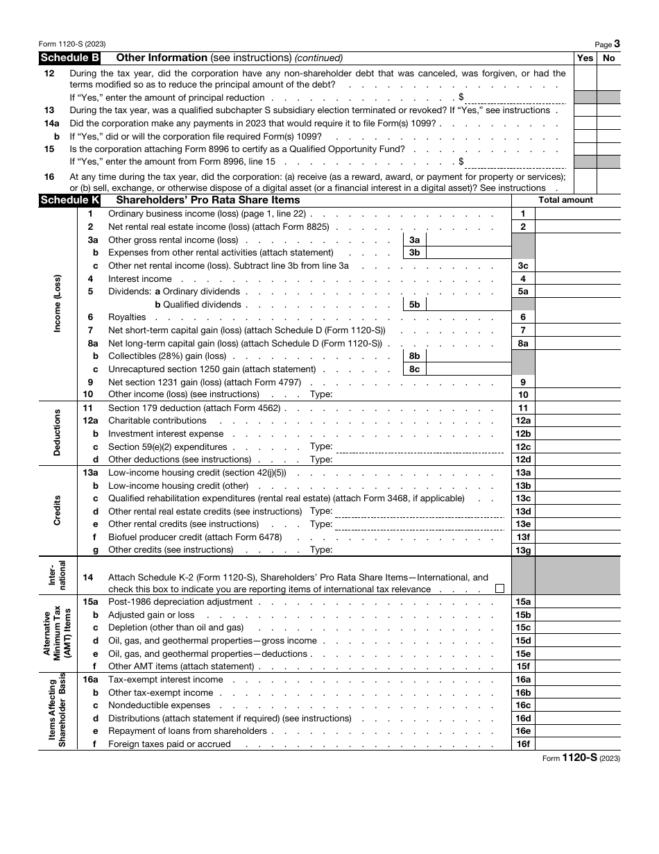 IRS Form 1120-S U.S. Income Tax Return for an S Corporation, Page 3