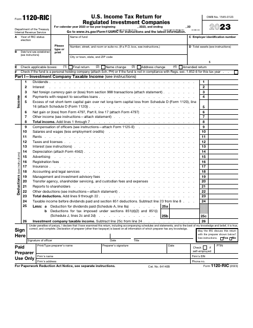 IRS Form 1120-RIC U.S. Income Tax Return for Regulated Investment Companies, 2023