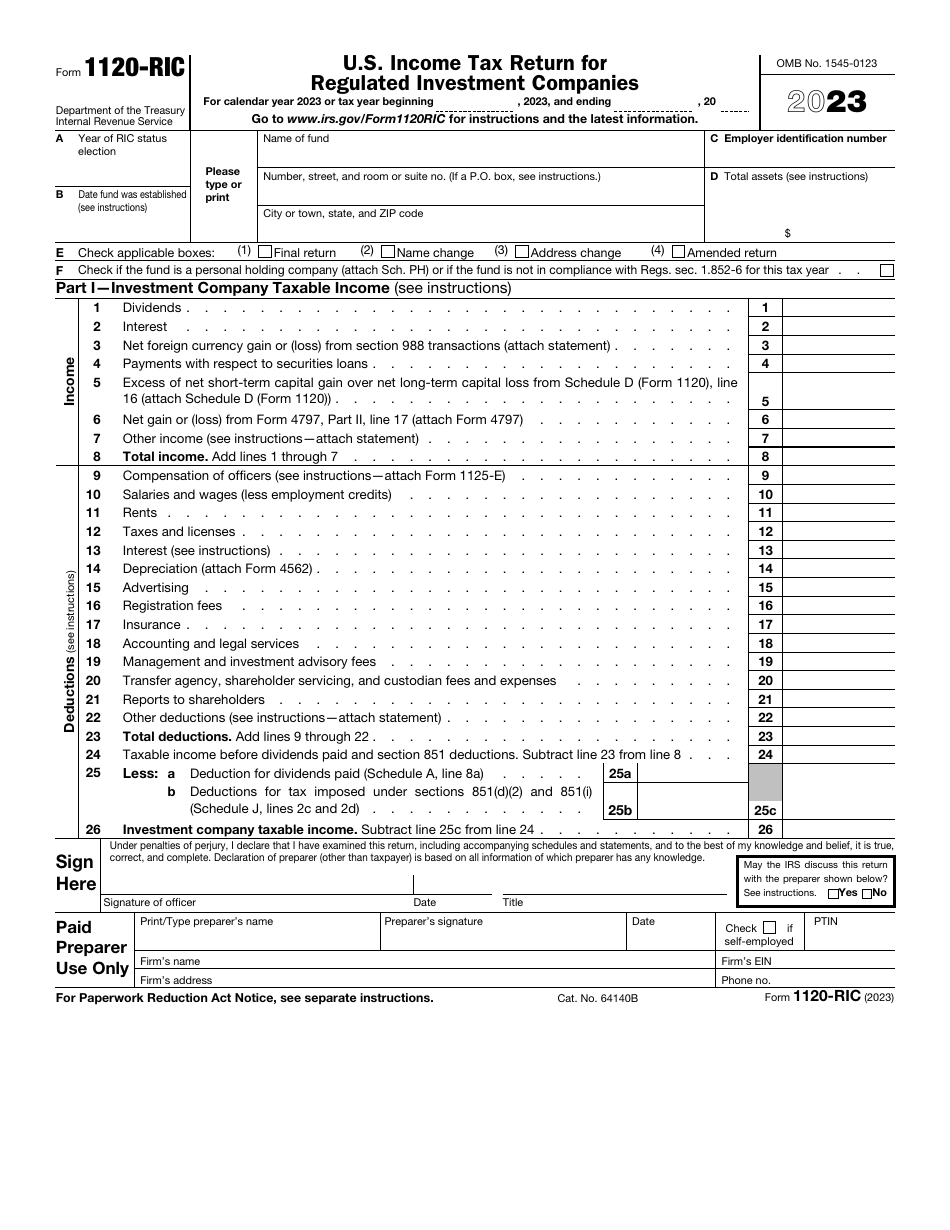 IRS Form 1120RIC Download Fillable PDF or Fill Online U.S. Tax