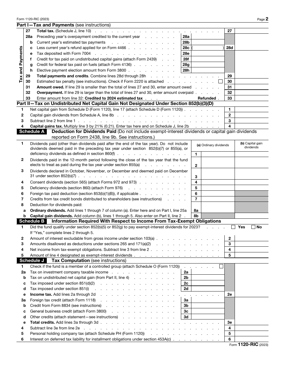 IRS Form 1120-RIC Download Fillable PDF or Fill Online U.S. Income Tax ...