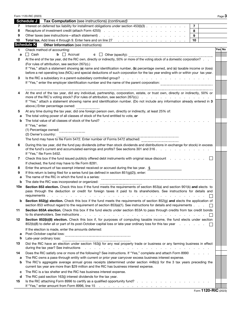 IRS Form 1120-RIC U.S. Income Tax Return for Regulated Investment Companies, Page 3