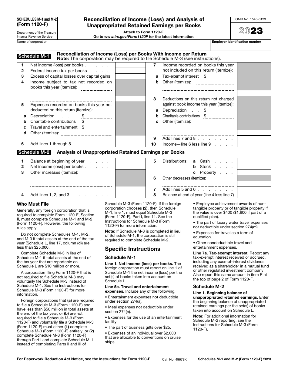 IRS Form 1120F Schedule M1, M2 Download Fillable PDF or Fill Online