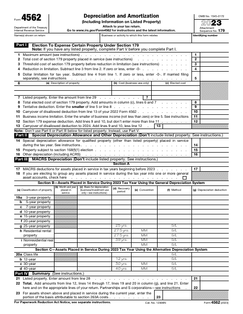 IRS Form 4562 Depreciation and Amortization (Including Information on Listed Property), 2023