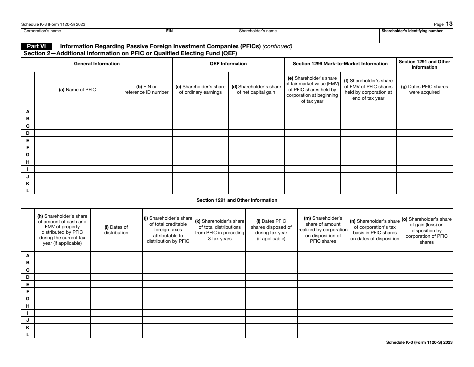 IRS Form 1120-S Schedule K-3 Shareholders Share of Income, Deductions, Credits, Etc. - International, Page 13