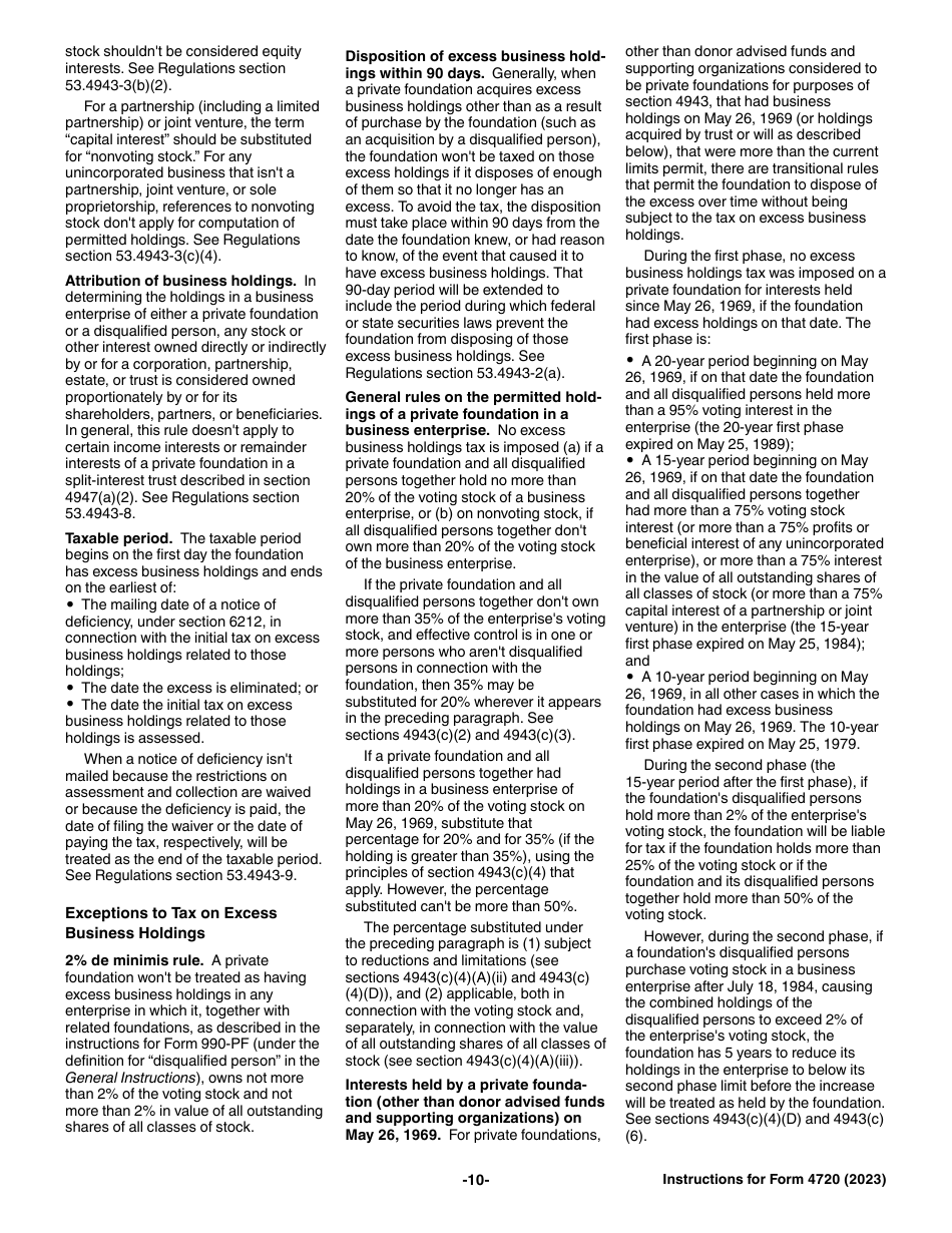 Instructions for IRS Form 4720 Return of Certain Excise Taxes Under Chapters 41 and 42 of the Internal Revenue Code, Page 10