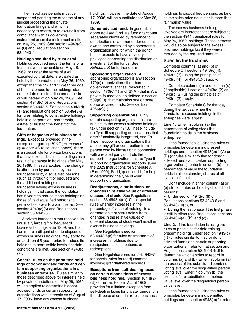 Instructions for IRS Form 4720 Return of Certain Excise Taxes Under Chapters 41 and 42 of the Internal Revenue Code, Page 11